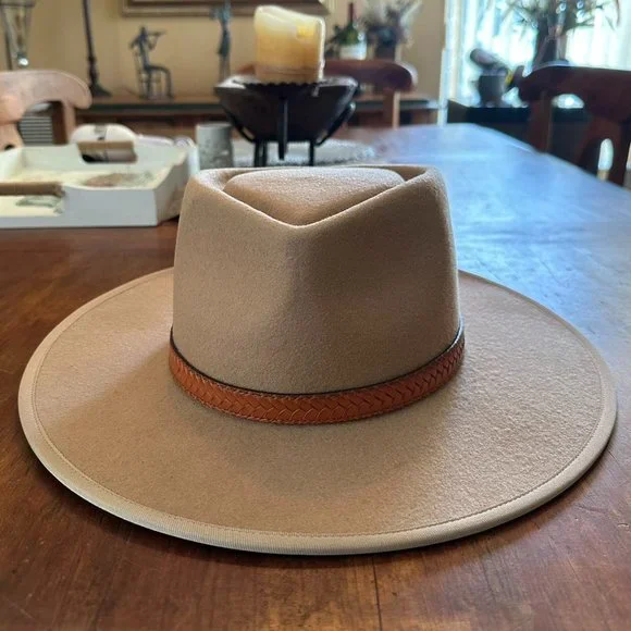 KEYONE ITALIAN MADE HAT NAYELI CORDATE FEDORA HAT BEIGE L $100 Alessandria Creme Fur Felt Hat main image 3